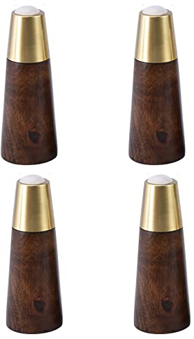 APDM Mid-Century Modern Round Tapered Wooden Furniture Legs, Set of 4 (Dark Brown, 20cm/7.87in) - Brass Base, Suitable for Cabinets, Coffee Tables, Sofas, Loveseats, Armchairs