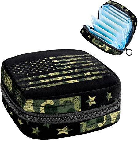 Perioden-Tasche, tragbare Tampon-Aufbewahrungstasche für Damenbinden, Retro-USA-Flagge, Mehrfarbig, 4.7x6.6x6.6 in/12x17x17 cm