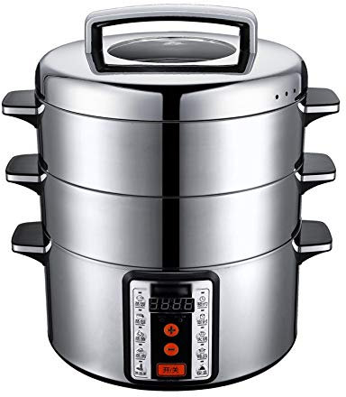 OQHAIR Vaporera eléctrica de 3 Capas de 32cm de diámetro, Olla de Vapor eléctrica multifunción de Acero Inoxidable de Gran Capacidad para el hogar