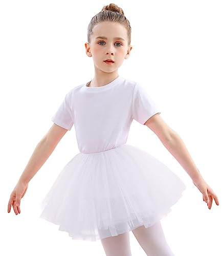 DGSHIRLDJO Tüllrock Kinder Mädchen Tutu Röcke, 5 Lagen Minirock Tüll Ballett Röcke Tanz Tutus für Mädchen Geburtstag Geschenke täglich tragen Halloween Kostüm (Weiß)