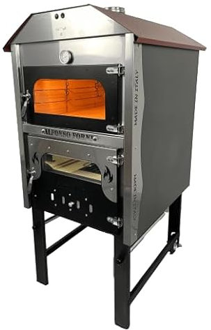 Forno a Legna Fuoco Indiretto Portatile In Acciaio Da Esterno Ventilato In Mattoni Refrattari 3 Piani Cottura Pizza Pane Pollo Kebab Pesce Luxor V2