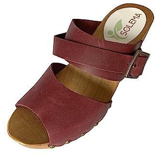 Solema MIA Leather Womens Sandals Clogs Sabot Shoes, Maroon, EU 37, UK 4