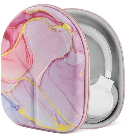 Geekria NOVA Headphones Case Compatible with JBL TUNE 770NC/760NC/750NC/720BT, Live 770NC, Replacement Hard Shell Travel Carrying Bag with Cable Storage (Pink Marble)
