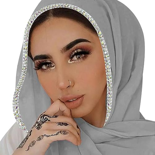 ANKOMINA, sciarpa lunga, da donna, in morbido chiffon con strass, scialle alla moda musulmana, hijab, taglia unica