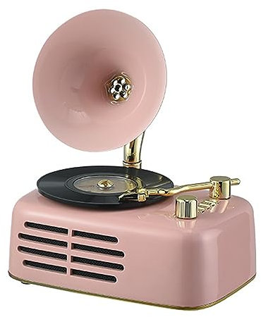 OSMARI Mini-Grammophon-Dekoration, Retro-Multifunktions-Bluetooth-Stereo, UKW-Radio, Bluetooth-Wiedergabe, Zweikanal-Stereo, USB-Wiedergabe,Pink