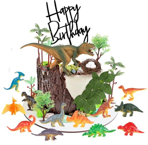 Opopark 30 Stück Kuchendeko: Dinosaurier Set für Kindergeburtstag - Dschungel Tortendeko & Cake Topper
