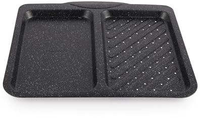 Salter Megastone Split Baking Tray 40 Cm, 2 Compartment Non Stick | Heavy Gauge Carbon Steel, Oven Safe To 220C, PFOA Free Coating, Raised Sides For Oil Control, Hand Wash Only