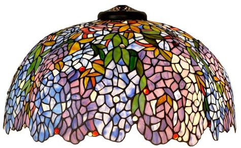BOTOWI Glyzinie Lampenschirm Ersatz nur W22 X H10 Tiffany Buntglas Blau Rosa Gelb Lampenschirme Blume Grün Blätter Buntes Glas Licht Abdeckung für Tischlampe Stehlampe Pendelleuchte,Rosa