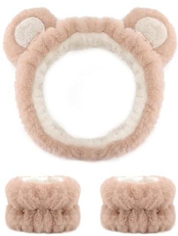 NHQZ Abschmink Haarband, Skincare Haarband, Schwamm Stirnband Armband Sets zum Waschen von Gesicht Make-up Stirnbänder für Frauen Mädchen Hautpflege Entfernung Spa Yoga Dusche Kopfband, 3 Stück