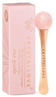 CRYSTALLOVE Augen-Massager 3D mit Rosenquarz und Creme-Applikator- Massageball - Gesichtsmassagegerät - reduzieren Schwellungen und Augenringe - Facial Roller