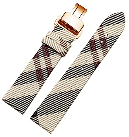 JUANZD Kariertes Muster Leder + PU-Armband 12 14 16 18 20 22 mm Schwarzbraunes Armband Kompatibel mit BU19384 Uhrenkette for Männer und Frauen(Ricewhite rosegold B,14mm)