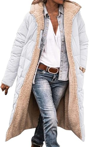 Yinguo Winter Coats for Women UK Ladies Fashionable Longline Warm Winter Coat Double Faced Long Sleeve Hooded Down Jacket Warm up Outfits