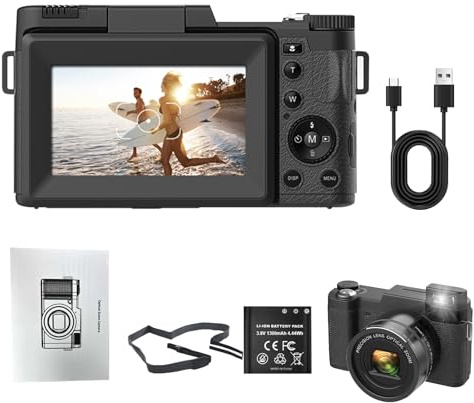 4k digitalkamera, 4k digitalkamera Kreativ | 4k-upplösning Multifunktionella fotograferingstillbehör Laddningskabel Kamera för vloggning medier Livestreaming Resor