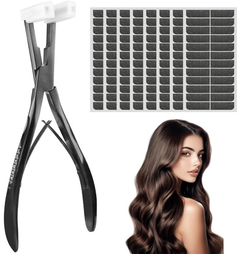 Pinces d'extension de Cheveux à Bande Adhésive, Outils d'extension de Cheveux à Surface Plate en Acier Inoxydable, Professionnel Outil D'extension de Cheveux Pince avec 96pcs Double Face Adhésive