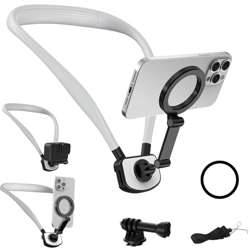 LPQKCcY Magnetic Neck Mount for All Phones Camera, Multiple Angles Neck Phone Holder POV/Vlog Filming Selfie Mount Hand Free Kit Chest Stand Strap Video Recording for GoPro for DJI(Grey)