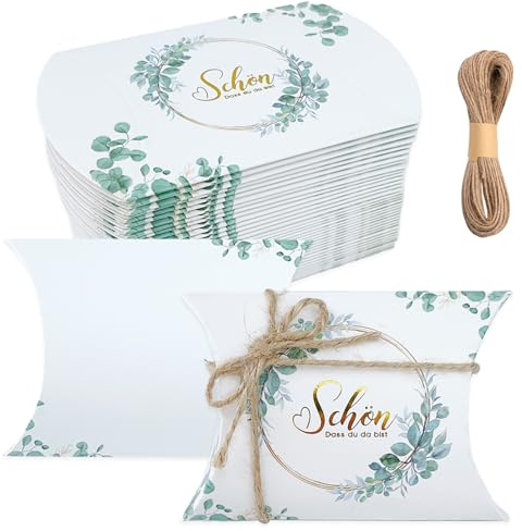 ZABARE 50 Stück Gastgeschenke Hochzeit Boxen - Schön Dass Du Da Bist Gastgeschenk Taufe - Gastgeschenke Geburtstag Kissenschachtel für Kommunion, Konfirmation, Taufe, Jugendweihe