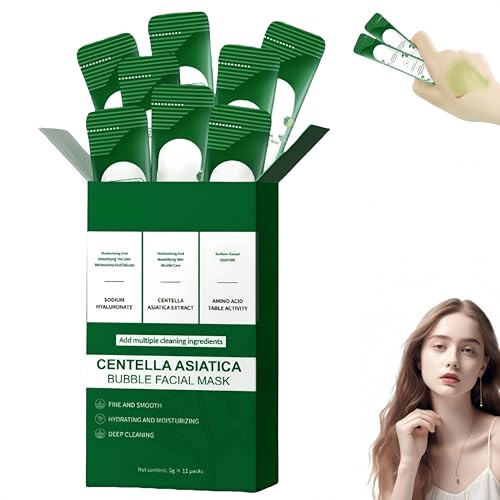 Centella Asiatica Bubble Face Mask, nährende Feuchtigkeitsmasken, 10 Sekunden schäumende, feuchtigkeitsspendende, tiefenreinigende und porenreduzierende Schaummaske für alle Hauttypen (1STÜCK)