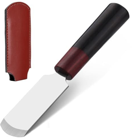 Yominerr Couteau à Découper le Cuir, Outils de Travail Du Cuir, Couteau à Parer avec Manche en Bois, Fournitures D'Artisanat Rondes