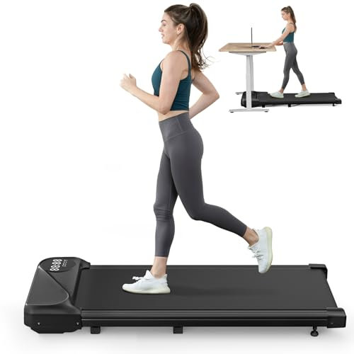 Dripex Walking Pad Treadmill for home, 2.5HP Under Desk Treadmill with Shock-absorbing Cushions, Walking Running Machine with Remote Control and LED Display, Adjustable Speeds 1-6km/h, No Assembly