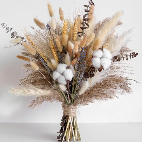 Dried Pampas Grass Decoration,Pampas Grass with Bunny Tails Dried Flowers, Reed Grass Bouquet for Wedding Boho Flowers and Home Table Decoration, Rustic Farmhouse Party