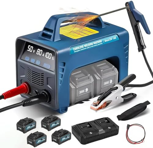 Soldador al Arco Soldadora inalámbrica portátil a batería con núcleo de fundente y varilla, con arco de arranque en caliente antiadherente y 2 baterías de 6000 mAh.