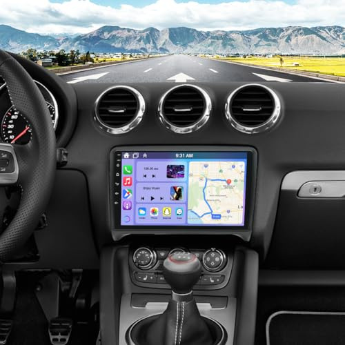 4G+64G Car Stereo for Audi TT MK2 8J 2006-2014 with Wireless Carplay Android Auto, 9 IPS Touch Screen Android 14 2 Din Car Radio Receiver GPS Navigation Wifi Bluetooth FM BT SWC Backup Camera Mic