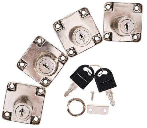 FIXOSHEE 4 Sets Zinc Alloy Cabinet Drawer Locks with Screws Desk and Furniture Locks for Mailbox Safety Multipurpose Household File Protection