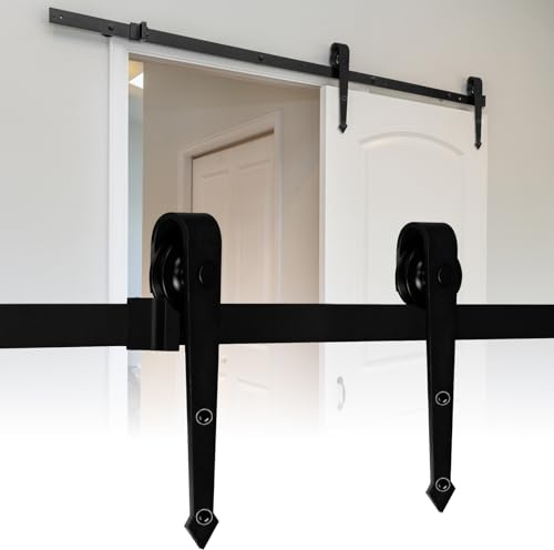 Monucep 200cm/6.6ft Schiebetürbeschlag Schiebetürsystem Komplett-Set für Schiebetüren mit Bodenführung Holzschiebetür Schwarz Geeignet für einzelne Holztür von 90 cm,Pfeilform
