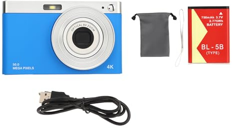 Enlybee Fotocamera digitale 4K per adolescenti, schermo HD da 50 MP, fotocamera portatile compatta retrò da 288 pollici con zoom 16x, flash integrato per viaggi e riunioni sociali (blu)