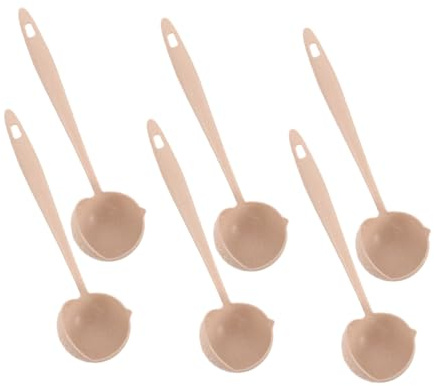 Hohopeti 6 Pezzi Cucchiai Mestolo con Colino Beige in Resistente Manico Ergonomico Antiscivolo Mestolo per Scolare e Servire Zuppe Pasta e Noodles Utensili Cucina Multifunzionali e Facili
