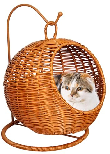 Cat Hanging Hammock, Cat Basket Bed, Imitation Rattan Hanging Hammock Bed for Small Space Comfortable Small Kittens Nest for Indoor