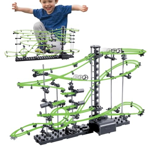 Murmelbahn Rennen – Kreative Kugelbahn mit bunten Schienen, spannendes DIY Bauset, interaktives Lernspielzeug für Kinder | Pädagogische Murmel Rennbahn für Geschicklichkeit Konzentration und Familiens