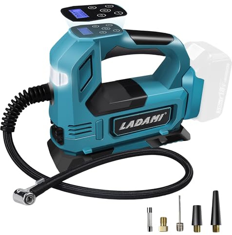 Akku-Kompressor für Makita 18V,Akku Luftpumpe bis150 PSI mit LED-Licht & Autostopp,Tragbare Luftpumpe mit Digitales Manometer,Elektrischer Luftkompressor für Auto, Motorrad,Fahrrad,Sportbälle