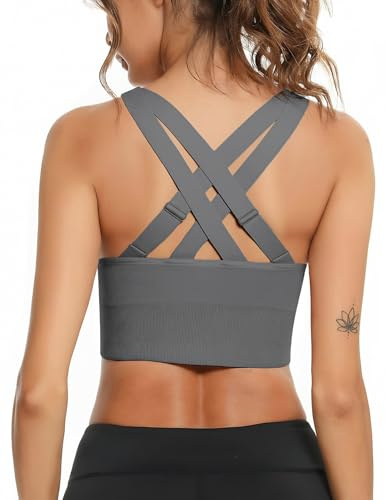 Litherday Sujetador Deportivo Mujer Cruzado Fitness Gris M