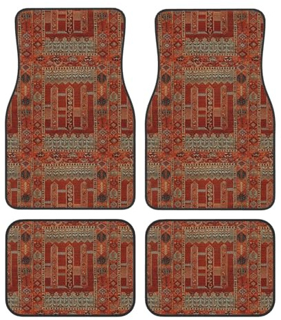 Tapis de Sol de Voiture Orange à Motif Oriental, universels, pour Voitures, SUV et camions, Lot de 4.