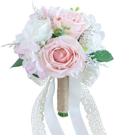 Kivivaka Bouquet de roses en soie brûlées pour orange, terre cuite et rose pour dahlias orange, arrangement floral artificiel de 28 cm pour mariée ou demoiselle d'honneur Rose