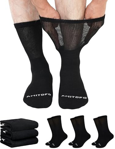 ZFSOCK Calze per Diabetici Uomo Donna: Calzini Bambù Morbidi e Traspiranti Senza Elastico e Senza Cuciture Gambaletti Extra Larghi per Piedi Gonfi Edema e Circolazione Gravidanza Anziani 43-46 Nero