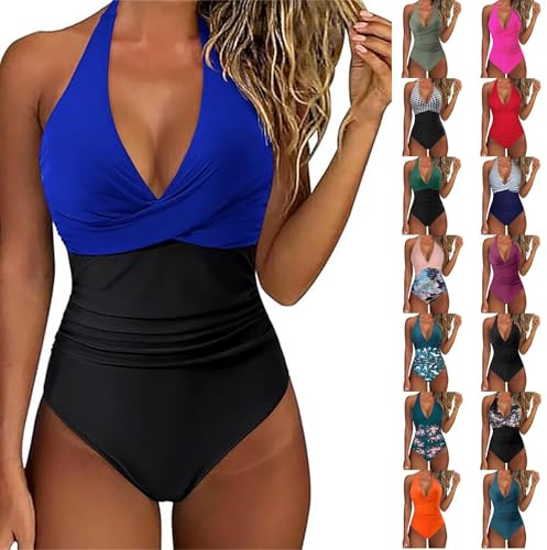 Maillot de Bain Femme 1 Pièces Gainant Ventre Plat Col en V Push Up Rembourré Monokini Elégant Dos Nu Croisé Froncé Contrôle du Ventre Amincissant Beachwear Été Piscine
