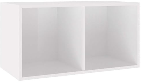Foknhdi Boîte de rangement pour disques vinyles - Blanc brillant - 71 x 34 x 36 cm - Avec 2 compartiments en bois - Étagère stable pour le salon et le bureau