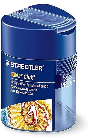 STAEDTLER Doppelspitzdose Noris Club, zwei Spitzlöcher für unterschiedliche Stiftformate, mit Verschlussdeckel, dreikant, blau transparent, 512 128