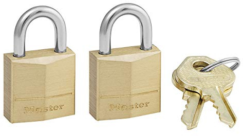 Master Lock 120EURT Envase de 2 Candados Pequeños de Ancho con Cuerpo de Latón Macizo, Dorado, 3.4 x 2 x 1 cm