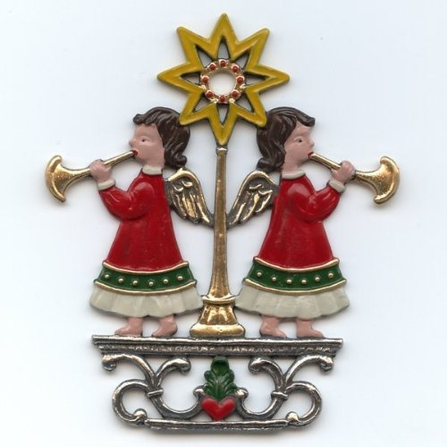 Angels with Trumpets German Pewter Christmas Ornament