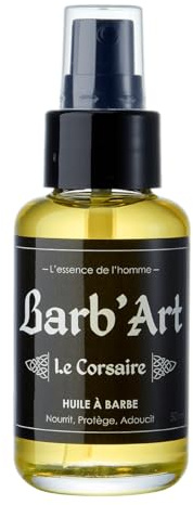 Barb'Art - Huile Barbe Magnifique - Entretien barbe - Huiles bio d'Argan, Sésame et Jojoba - Le Corsaire - 50ml