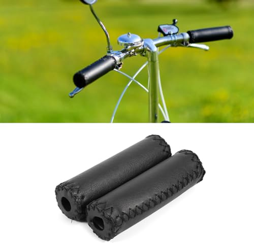 DEWIN Lenkergriffe Leder, 1 Paar Fahrrad Lenkergriffe Leder Fahrradlenker Leder Retro Griffabdeckung 1 Zoll Schwarz