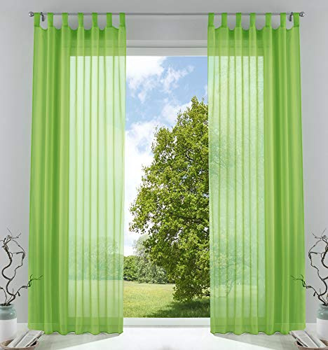 Voile Gardine Schlaufenschal 2er-Set transparent Apfelgrün 245x140 »Bern« | Schlaufen abtrennbar für Gardinenschiene, eingenähtes Kräuselband, Bleibandabschluss, 100 % Polyester-Voile, waschbar 40 °C