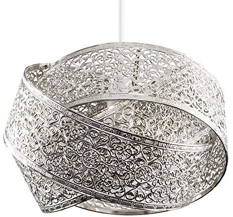 MiniSun | Modern Brushed Chrome Artistic Detailed Intertwined Rings Design Ceiling Pendant Light Shade Complete with a 10w LED GLS Bulb | Shades & Home Improvements Essential | 30cm Shade Width