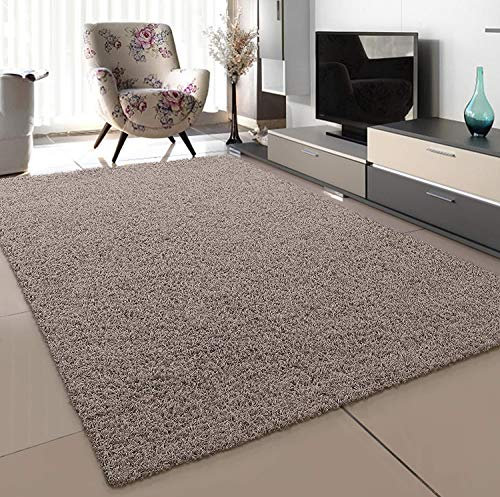 SANAT Teppich Wohnzimmer - Beige Hochflor Langflor Teppiche Modern, Größe: 60x110 cm