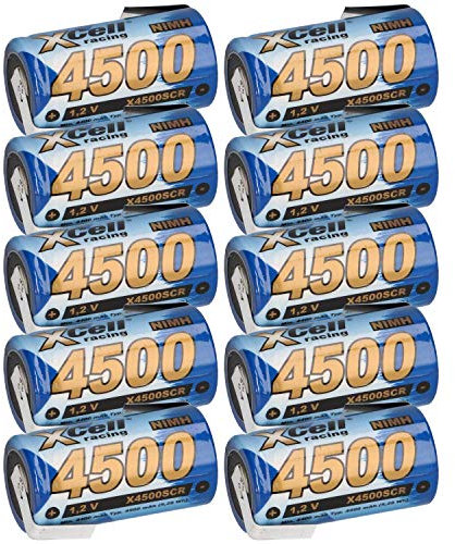 XCell SUB-C - Lote de 10 pilas recargables (4500 mAh, 1,2 V, NiMH, con soldadura en Z)