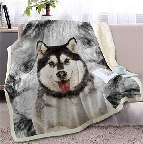 VYEKL Samtdecke Alaskan Malamute Decke Auf Bettsofa 3D Tier Hund Sherpa Decke Husky Tagesdecken Thin Quilt 150X200Cm
