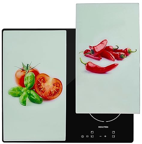 2x Glas Herdabdeckung Herdabdeckplatten Ceranfeld Schneidebrett Spritzschutz (Gemüse)